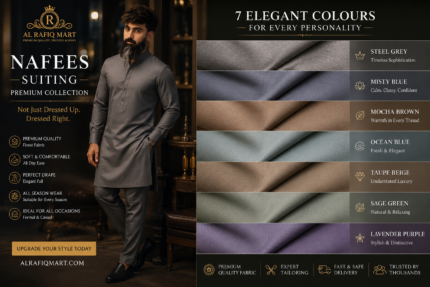 Nafees Suiting Premium Grey Unstitched Men's Fabric – Soft & Elegant Wash & Wear Suiting